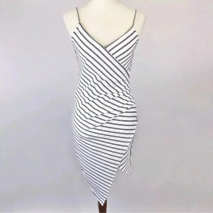 Mind Code White/Black Striped Asymmetrical Bodycon Mini Dress Juniors